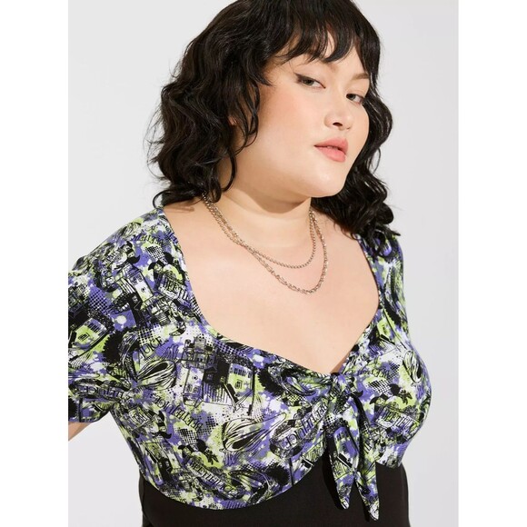 NWT Torrid x Beetlejuice Super Soft Tie Front Top Size 4 / 26 Plus (AS IS) - Picture 5 of 5